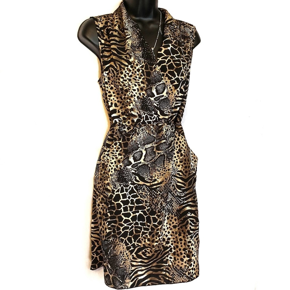 American Rag Faux Wrap Animal Print Dress Brown XS